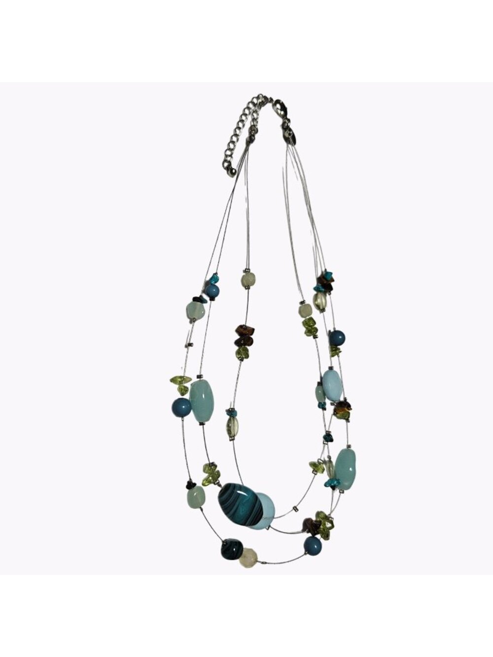 Retro Chunky Gemstone Necklace Beaded Multi Strand Wire Fashion Jewelry Women
